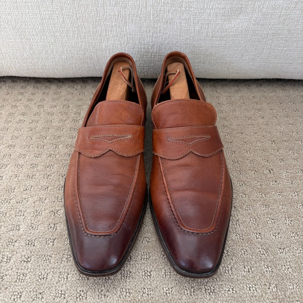 Donald J‎ Pliner Italian Leather Penny Loafers Men US 9.5M Brown Made in Italy